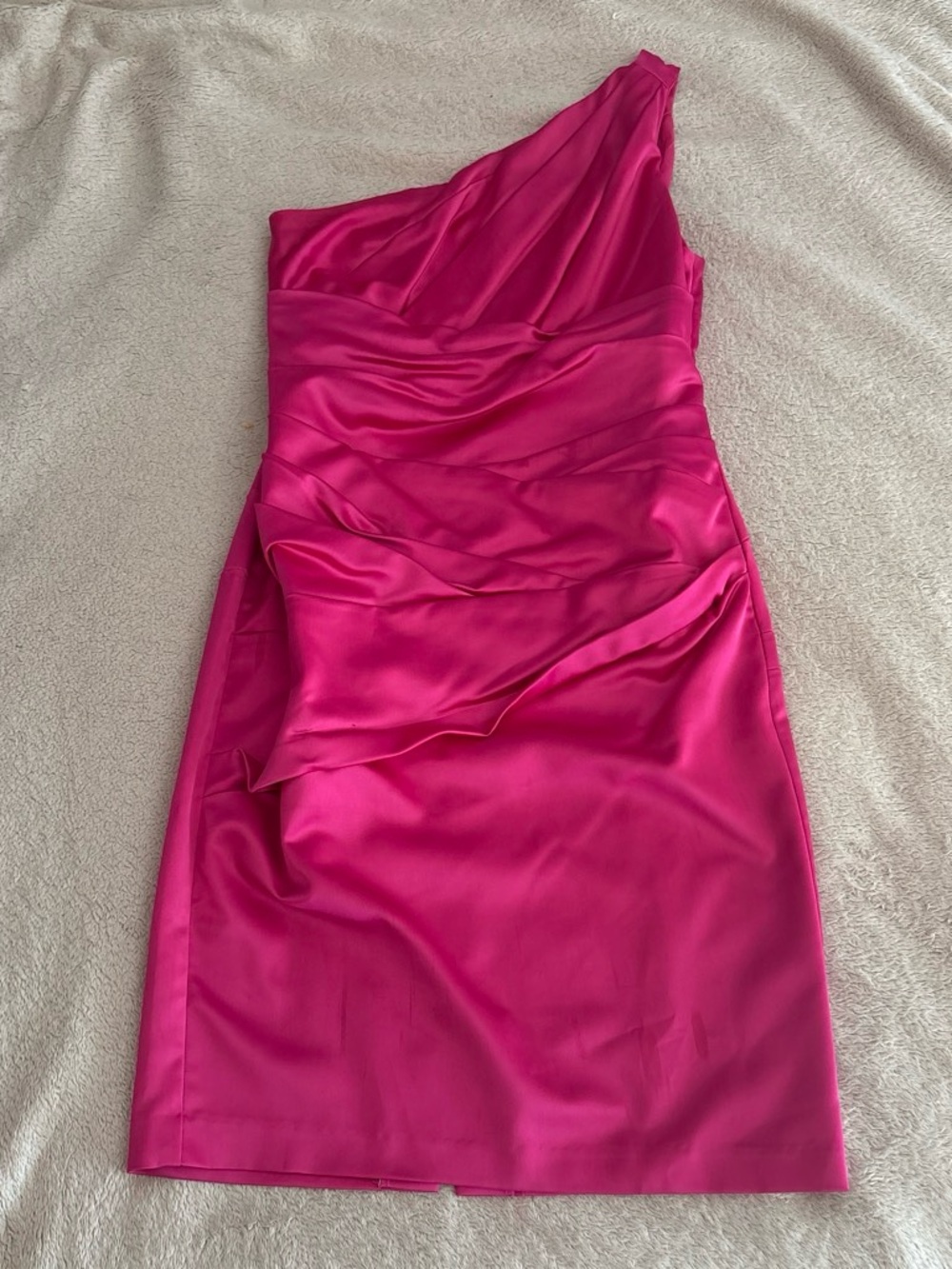 David's Bridal One-Shoulder Hot Pink Satin Dress
